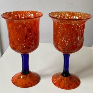 Orange and Blue Artistic Glass Goblets